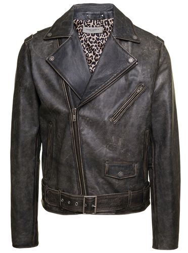 Biker Jacket With Leopard Lining Leather Man - Golden Goose - Modalova