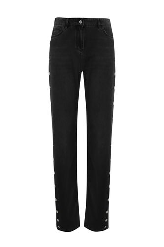 Straight Cotton Jeans With Side Buttons - Elisabetta Franchi - Modalova