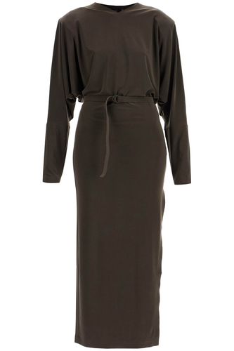 Brown Midi Slim Long Dress With V-neck And Side Slit - Norma Kamali - Modalova