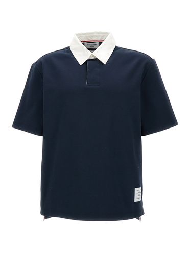 Short Sleeve Rugby Polo In Heavy Jersey W/cotton Twill Combo - Thom Browne - Modalova