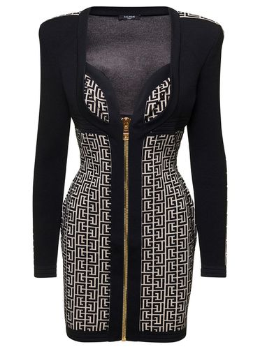 Monogram Minidress With Logo Print All-over In Wool Blend Woman - Balmain - Modalova