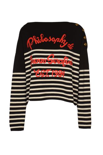 Button Embellished Logo Detail Stripe Sweatshirt - Philosophy di Lorenzo Serafini - Modalova