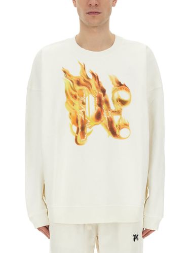 Burning Monogram Print Sweatshirt - Palm Angels - Modalova