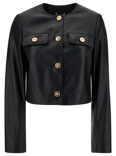 Cropped Jacket With Medusa Bottons In Leather Woman - Versace - Modalova