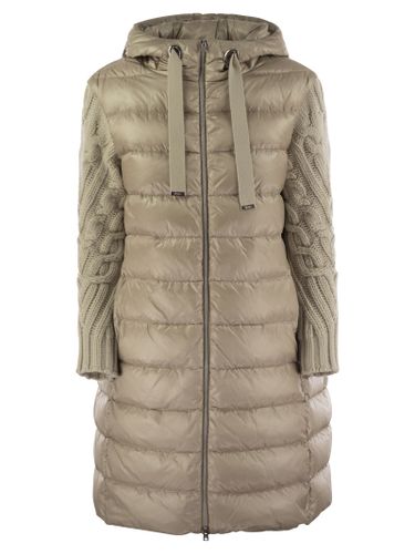 Long Down Jacket With Wool Sleeves - Herno - Modalova