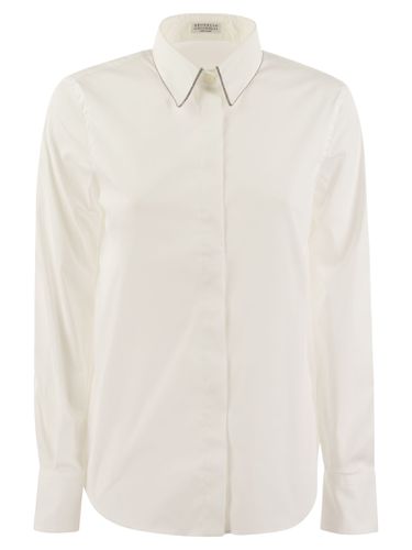 Stretch Cotton Poplin Shirt With Shiny Trim - Brunello Cucinelli - Modalova