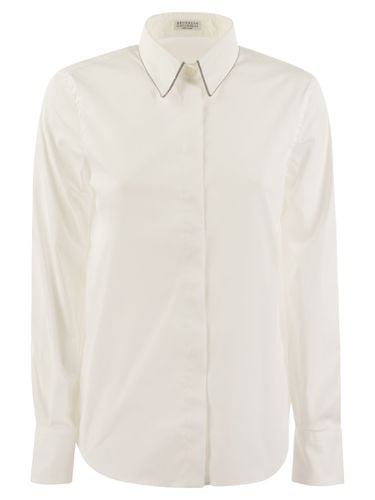 Stretch Cotton Poplin Shirt With Shiny Trim - Brunello Cucinelli - Modalova