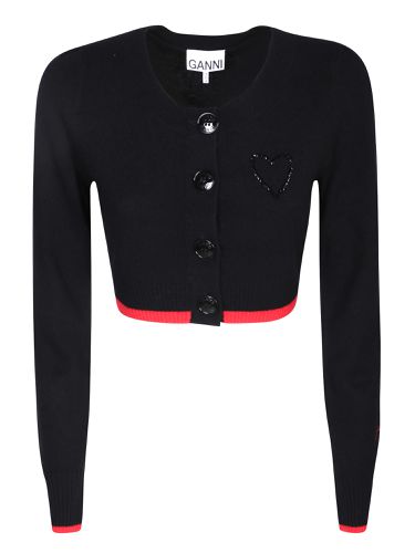 Ganni O-neck Black/red Cardigan - Ganni - Modalova