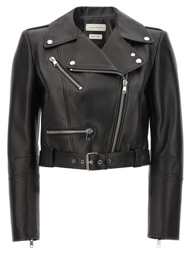 Cropped Biker Jacket With Matching Belt In Smooth Leather - Alexander McQueen - Modalova