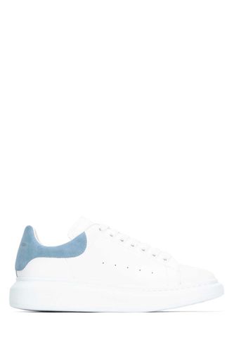 White Leather Sneakers With Pastel Light Blue Sued - Alexander McQueen - Modalova