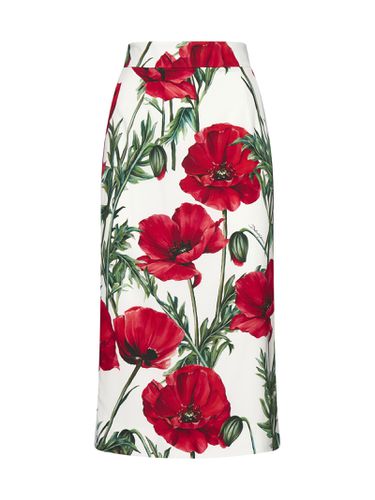 Midi Skirt With Poppy Print - Dolce & Gabbana - Modalova