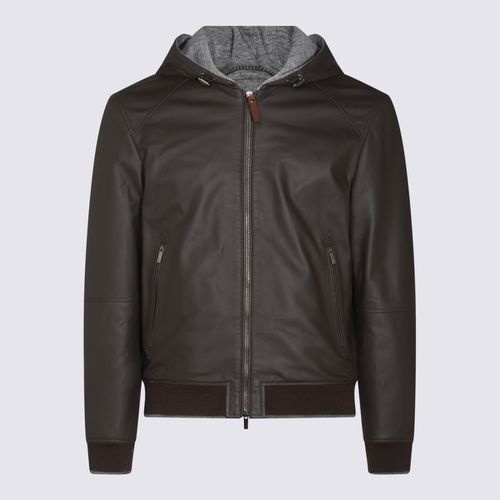 Canali Black Leather Jacket - Canali - Modalova