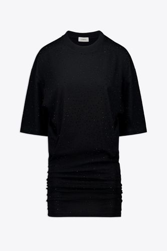 Jersey Dress Woman Black cotton mini dress with crystals - Jersey Mini Dress - Laneus - Modalova