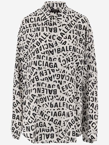 Viscose Poplin Shirt With Logo - Balenciaga - Modalova