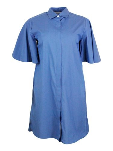 Short 3/4 Sleeve Dress In Stretch Cotton With Concealed Button Placket - Barba Napoli - Modalova