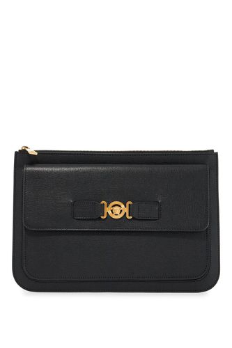 Black Leather Large Medusa Biggie Clutch - Versace - Modalova