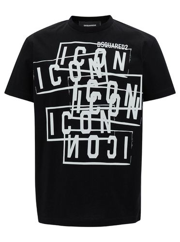 Crewneck T-shirt With All-over Icon Print In Cotton Man - Dsquared2 - Modalova