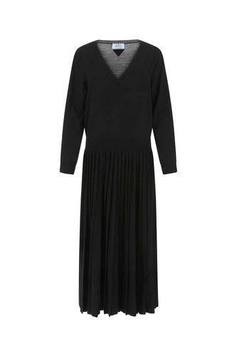 Black Stretch Wool Blend Dress - Prada - Modalova