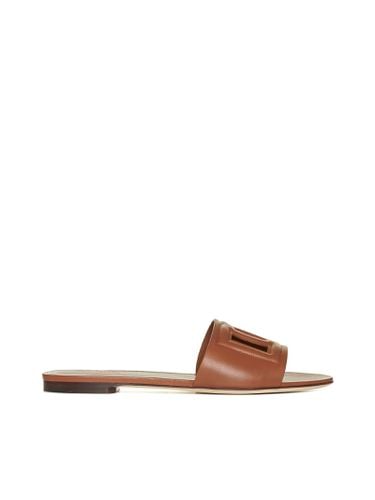 Leather Slides With Logo - Dolce & Gabbana - Modalova