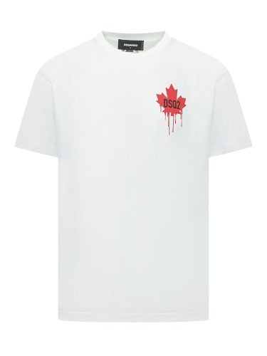 T-shirt With Dripping Maple Print In Cotton Man - Dsquared2 - Modalova