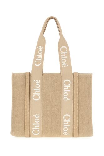 Cappuccino Linen Large Woody Shopping Bag - Chloé - Modalova