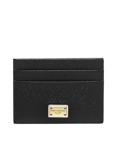 Leather Card Holder With Logo Plaque - Dolce & Gabbana - Modalova