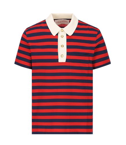 Striped Button Detailed Polo Shirt - Valentino Garavani - Modalova