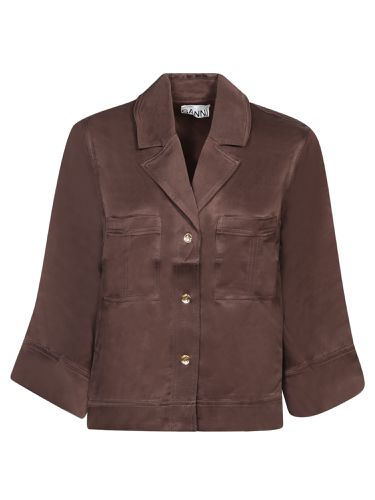 Ganni Brown Satin Shirt - Ganni - Modalova