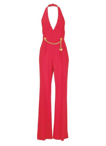 Chain-embellished Open-back Haltrneck Jumpsuit - Moschino - Modalova