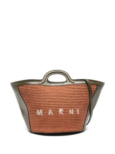 Small Tropicalia Summer Bag In Khaki Leather And Orange Raffia - Marni - Modalova