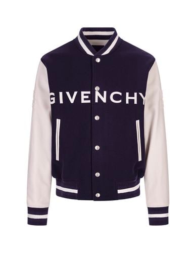 Navy And White Bomber Jacket In Wool And Leather - Givenchy - Modalova