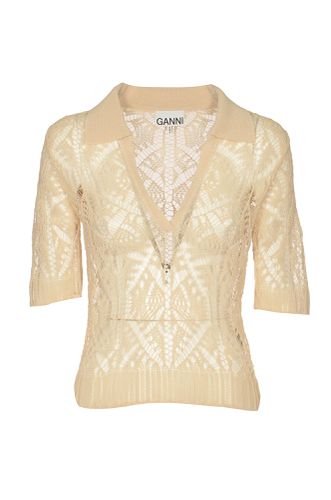 Ganni V-neck Knitted Polo Shirt - Ganni - Modalova