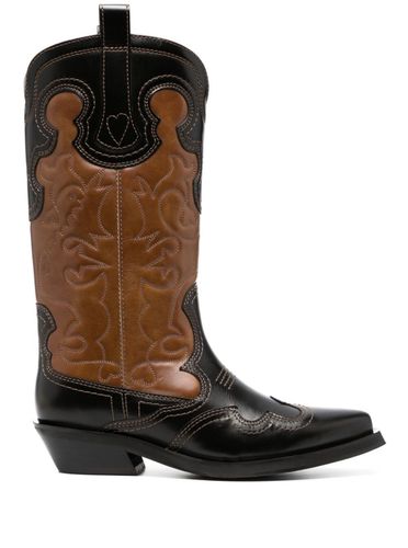 Mid Shaft Embroidered Western Boot Bicol Blck - Ganni - Modalova