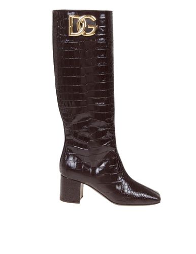 Dg Logo Leather Boots - Dolce & Gabbana - Modalova