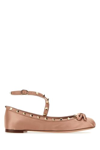 Powder Pink Satin Rockstud Ballerinas - Valentino Garavani - Modalova