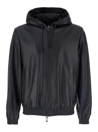 Reversible Jacket With Drawstring Hood And All-over Embossed Logo In Leather Man - Emporio Armani - Modalova