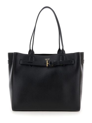 Tote Bag With T Detail In Hammered Leather Woman - Tom Ford - Modalova