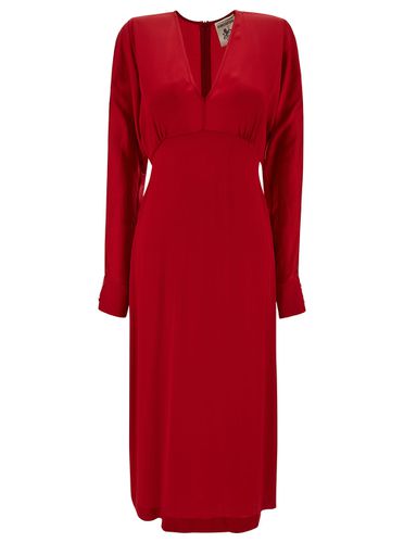 Midi V Neck Dress With Long Sleeve In Acetate And Silk Blend Woman - SEMICOUTURE - Modalova