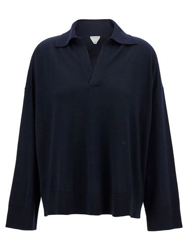 Long-sleeve Polo Shirt With Tonal Logo Embroidery In Lightweight Wool Woman - Bottega Veneta - Modalova