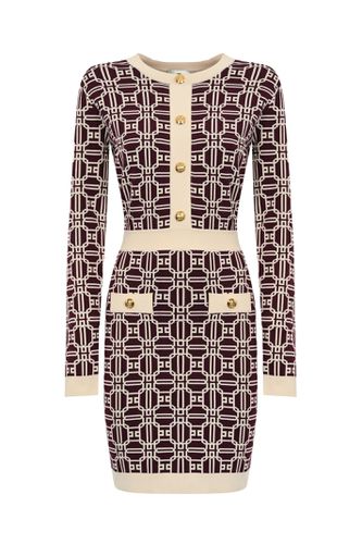 Jacquard Viscose Dress With Buttons - Elisabetta Franchi - Modalova