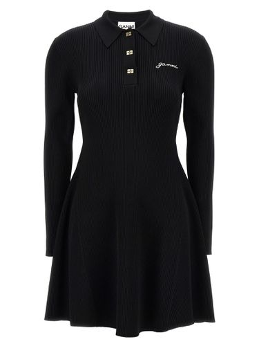 Ganni Logo Embroidery Ribbed Dress - Ganni - Modalova