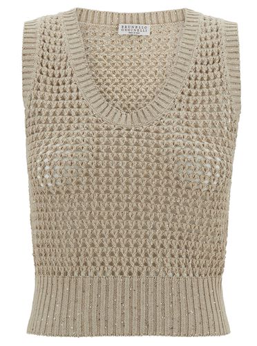 Knit Vest With All-over Sequins In Cotton Woman - Brunello Cucinelli - Modalova