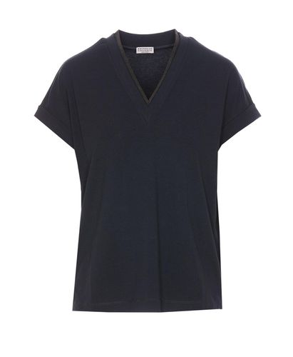 Embellished V-neck T-shirt - Brunello Cucinelli - Modalova