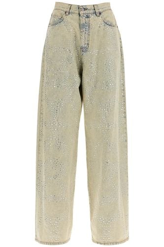 Wide Leg Jeans With Rhinestones - Giuseppe di Morabito - Modalova