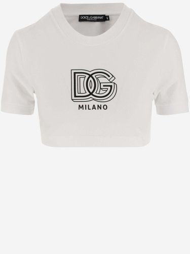 Stretch Cotton Crop T-shirt With Logo - Dolce & Gabbana - Modalova