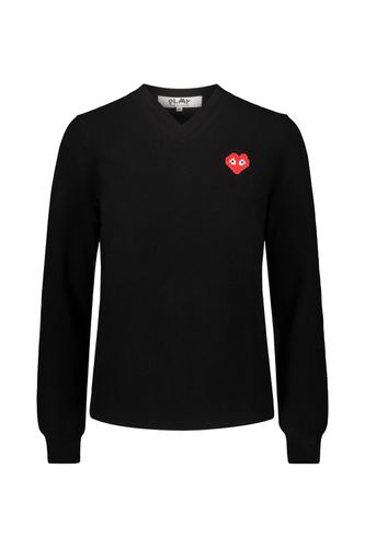 V-neck Sweater With Red Pixelated Heart - Comme des Garçons Play - Modalova