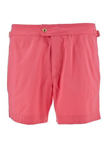 Salmon Pink Swim Shorts With Branded Button In Nylon Man - Tom Ford - Modalova