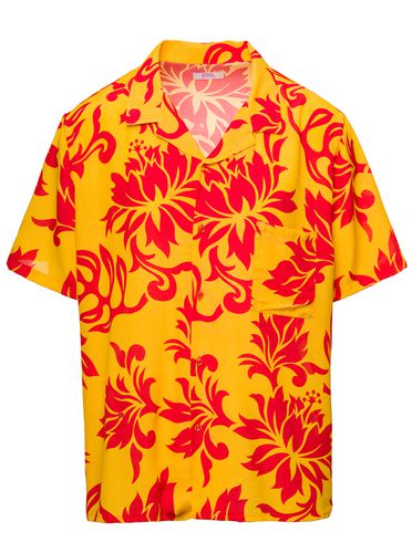 Orange Bowling Shirt With Tropical Flowers Print In Viscose - ERL - Modalova