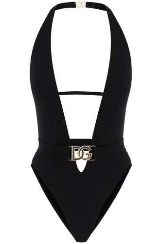 Plunging Neckline Belted Swimsuit - Dolce & Gabbana - Modalova