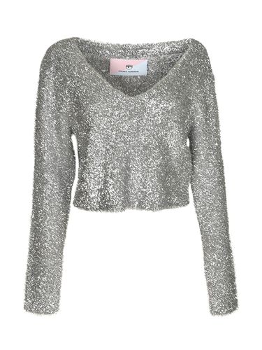 Glittery V-neck Cropped Jumper - Chiara Ferragni - Modalova